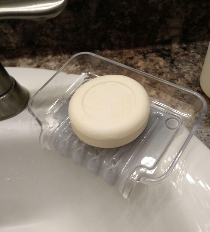 Soap Holder That Lets the Excess Run Back Into the Sink. Clean Genius!