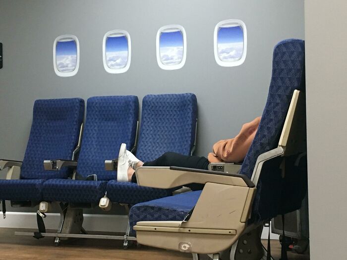 Office Break Room Styled Like an Airplane Cabin—Takeoff to Relaxation!