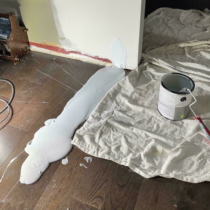 Spilled Paint Just Missed the Drop Cloth by a Hair