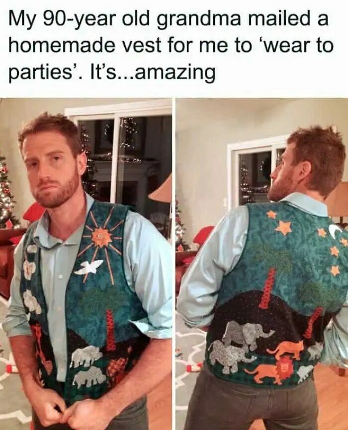 Grandma Told Them To Wear It To Parties, And This Vest Totally Owns The Night