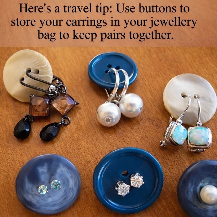 Travel Hack: Use Buttons To Keep Earrings Together And Avoid The Jumble