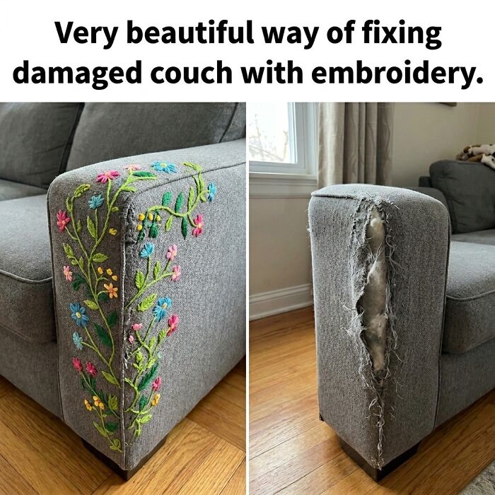 Cat Ruined The Couch? Embroider A Wildflower Garden Over It!