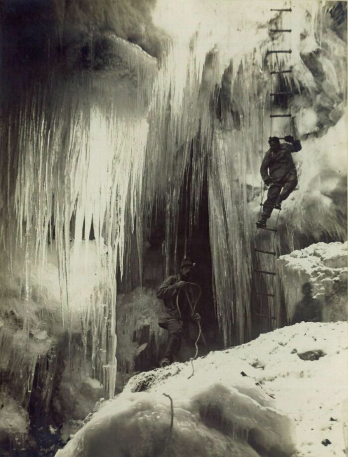 Soldier Exploring the City of Ice Under Glacier, 1916 (Frozen Wonderland)