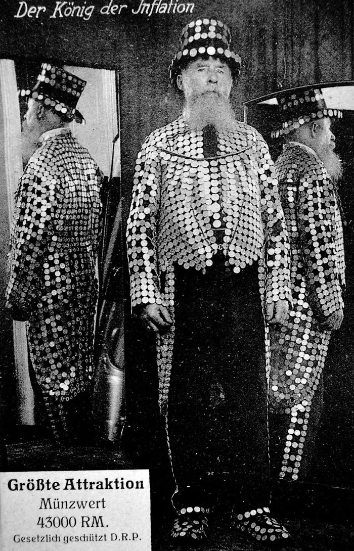 Inflation King Wearing Worthless Coin Outfit, Germany 1923 (Money Problems, Level Expert)