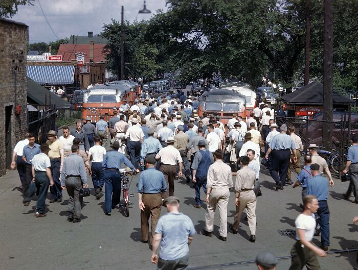 Factory Workers After Shift, Indiana 1946 (Clocked Out)