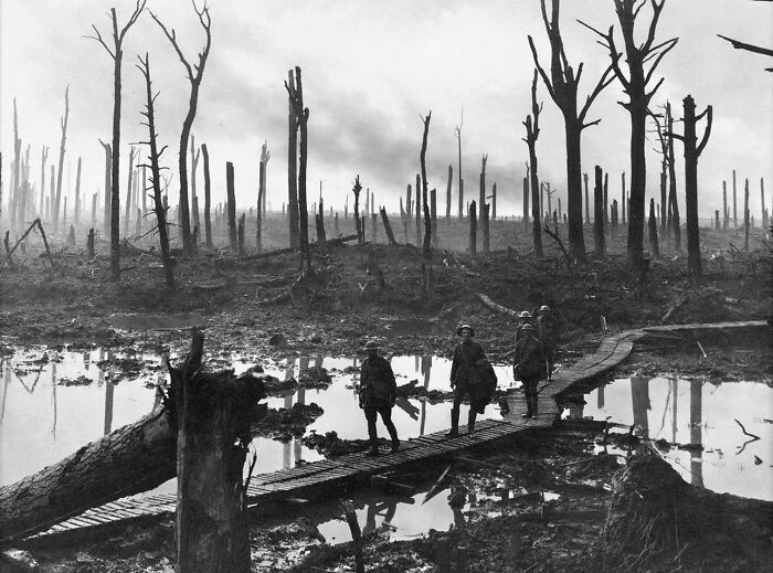 Australian Artillery Walk On Muddy Battlefield, Belgium 1917 (Marching Through Muck)
