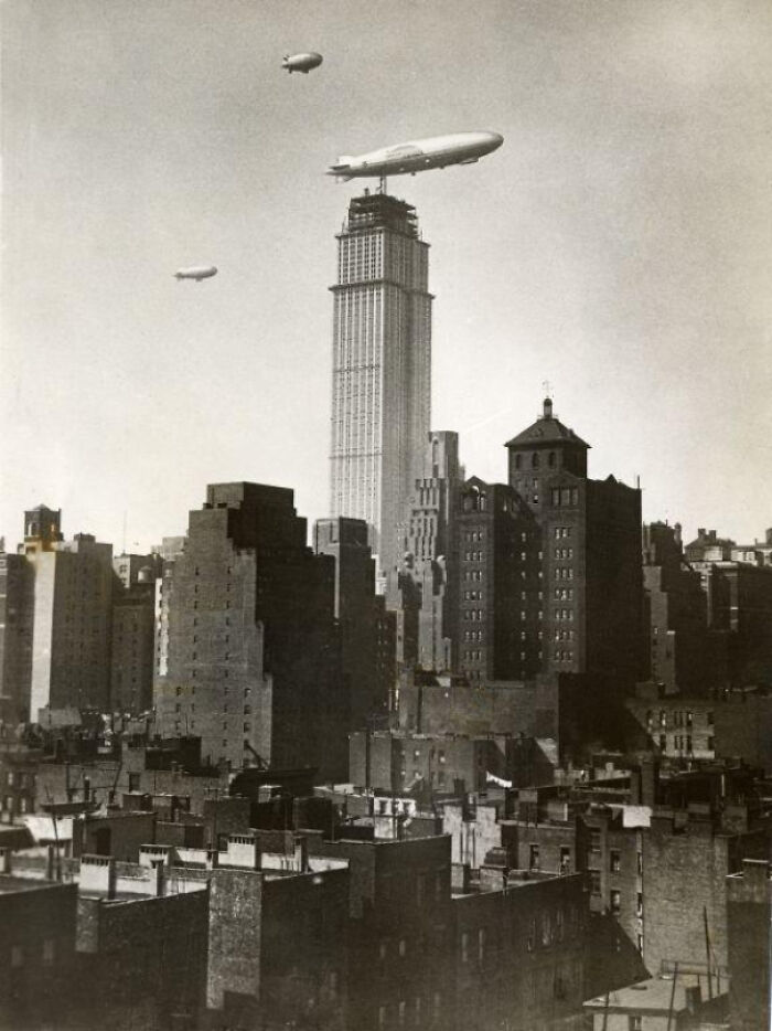 Empire State Building Under Construction With Zeppelins, 1930 (Sky High Goals)