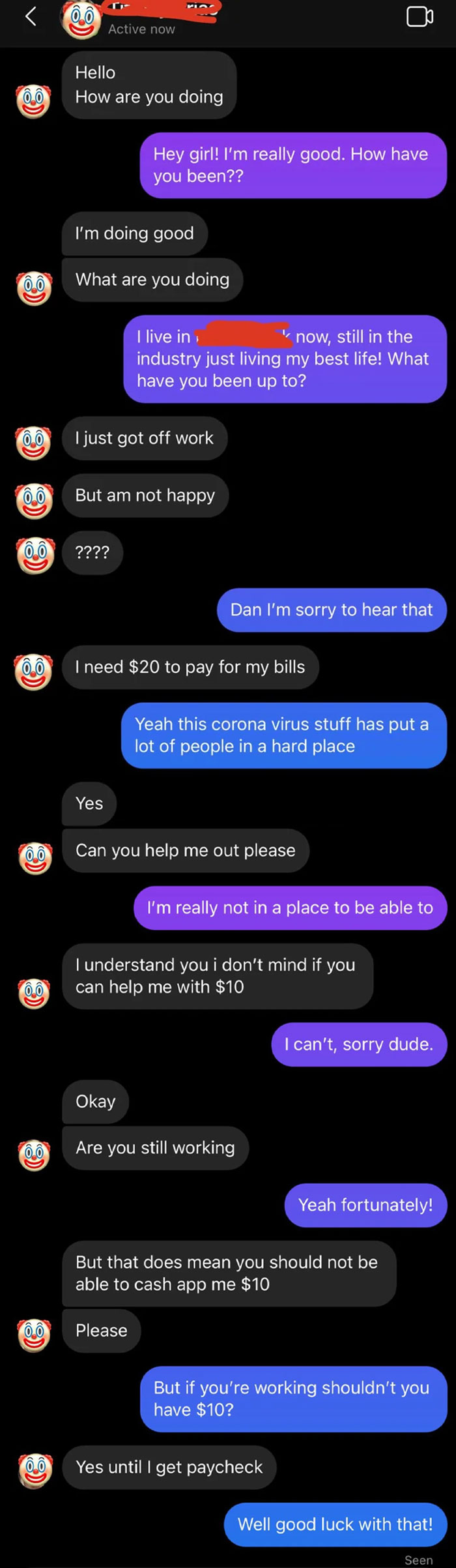 Long-Lost Coworker Doesn’t Mind Getting $10 Instead of $20 From Me. Lucky Me!