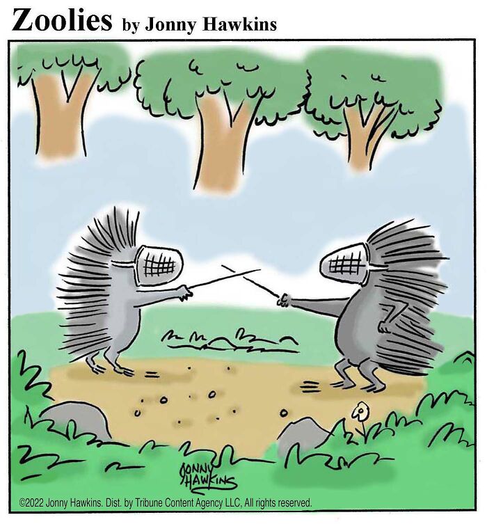 Porcupines Having a Pointy Duel