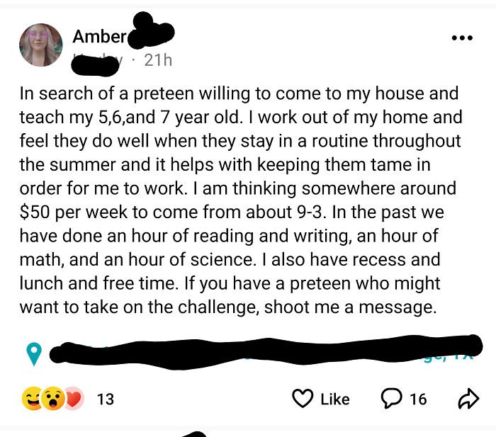 Preteen Babysitter Wanted for Just $50 a Week