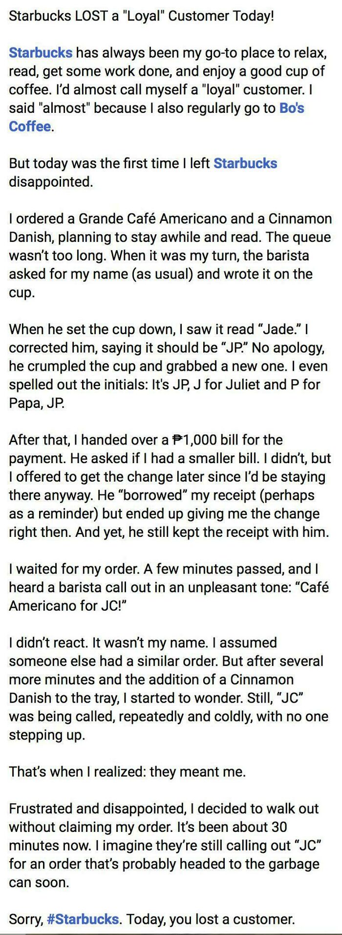 Loyal Customer ‘Lost’ Because Starbucks Got His Name Wrong