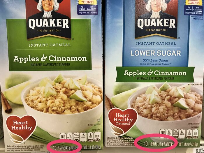 Quaker Oatmeal’s 35% Less Sugar = 35% Smaller Oatmeal!