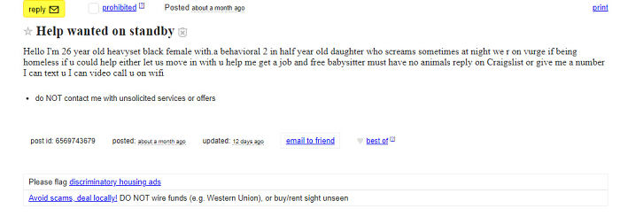 Craigslist Beggar Wants Free Babysitting *AND* A Job?!