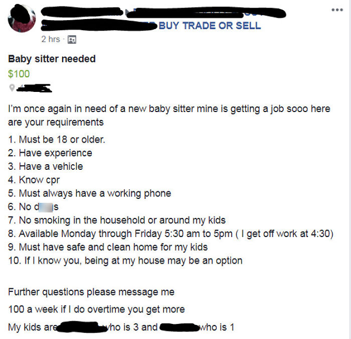 $100 For Babysitting 57 Hours—Oh, And The Kids Stay With You!