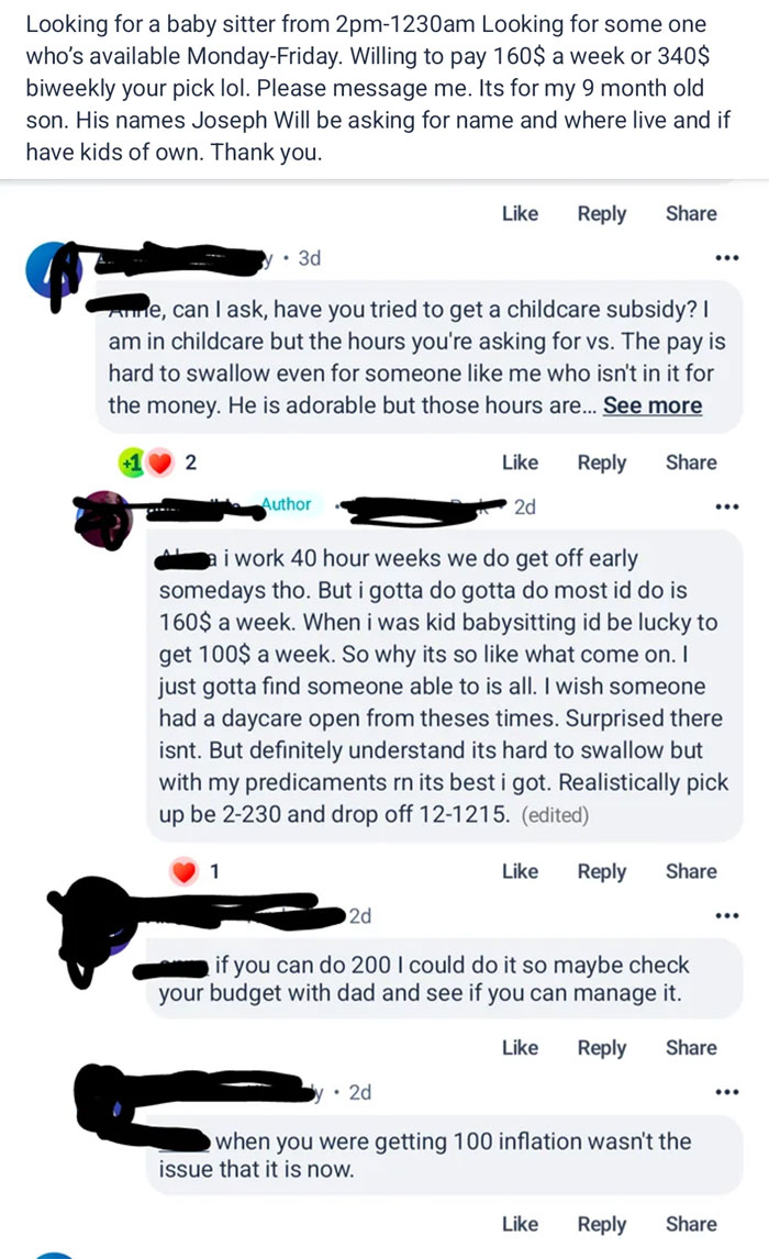 Single Mom Wants Infant Care For $3/Hour Because Her Dad Won’t Help