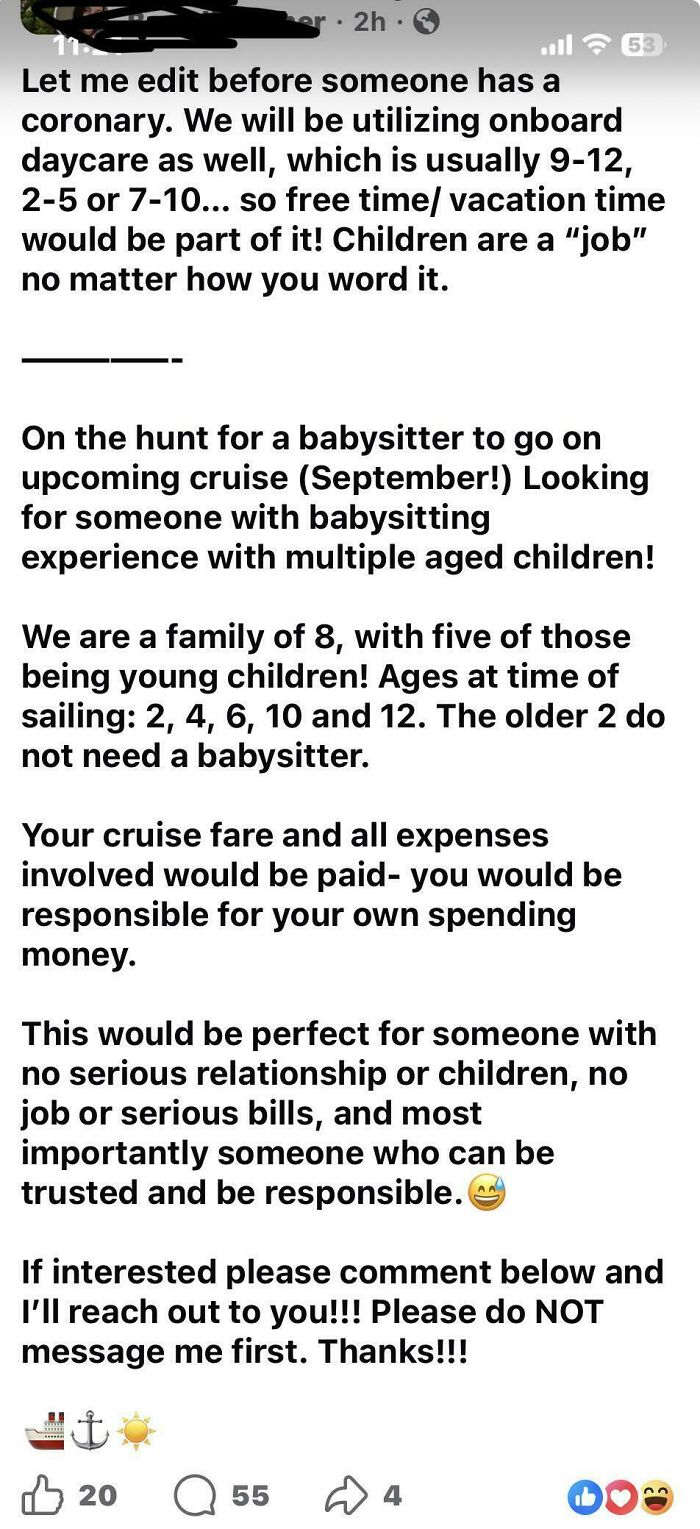 Going On A Fancy Cruise But Expecting Free Babysitting. Bold!