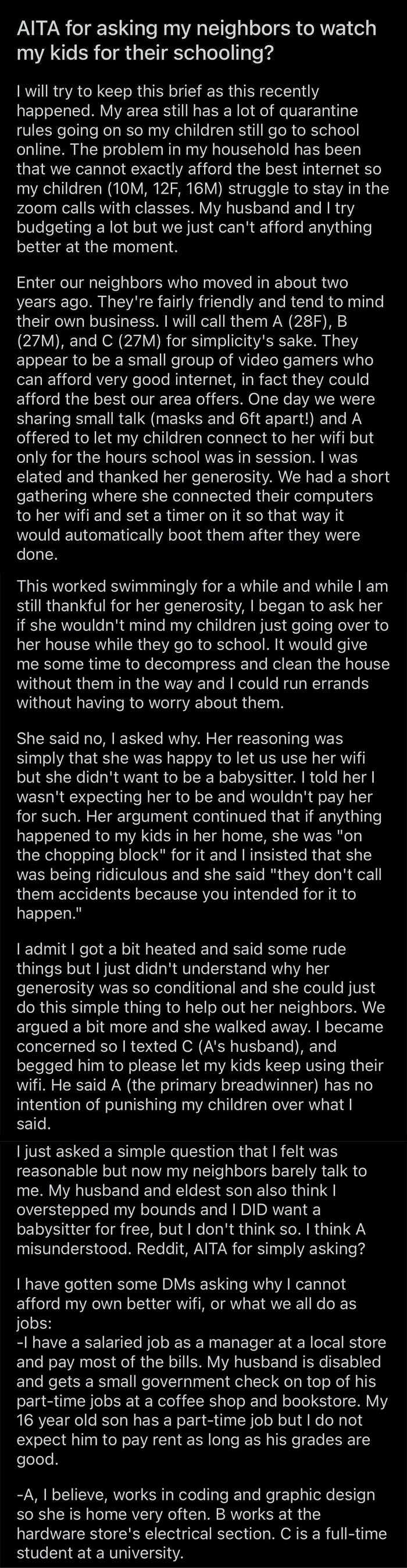 Neighbor Offers Free Wi-Fi For School. Then Asks For Free Babysitting. Uh, Nope