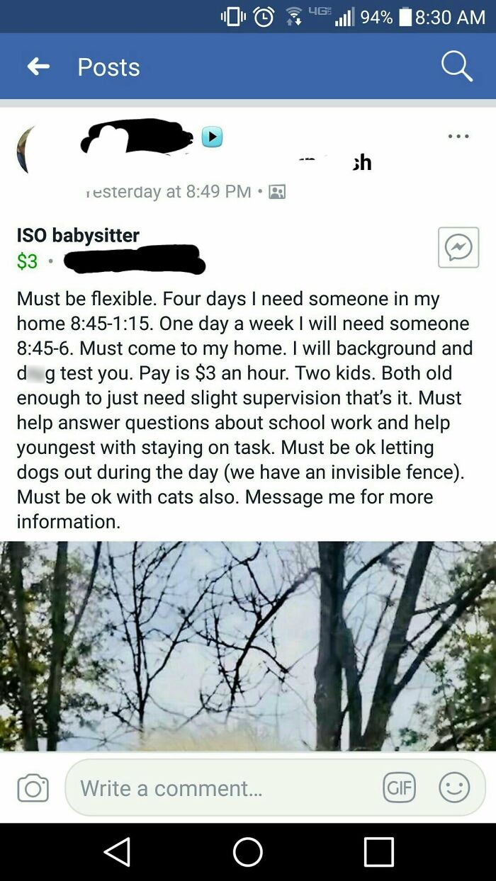 Forgot to Hide Group Name: Asking $3 An Hour For Babysitting
