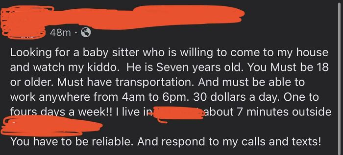 Need Someone To Babysit My Kid For 14 Hours A Day, Paying Just $30