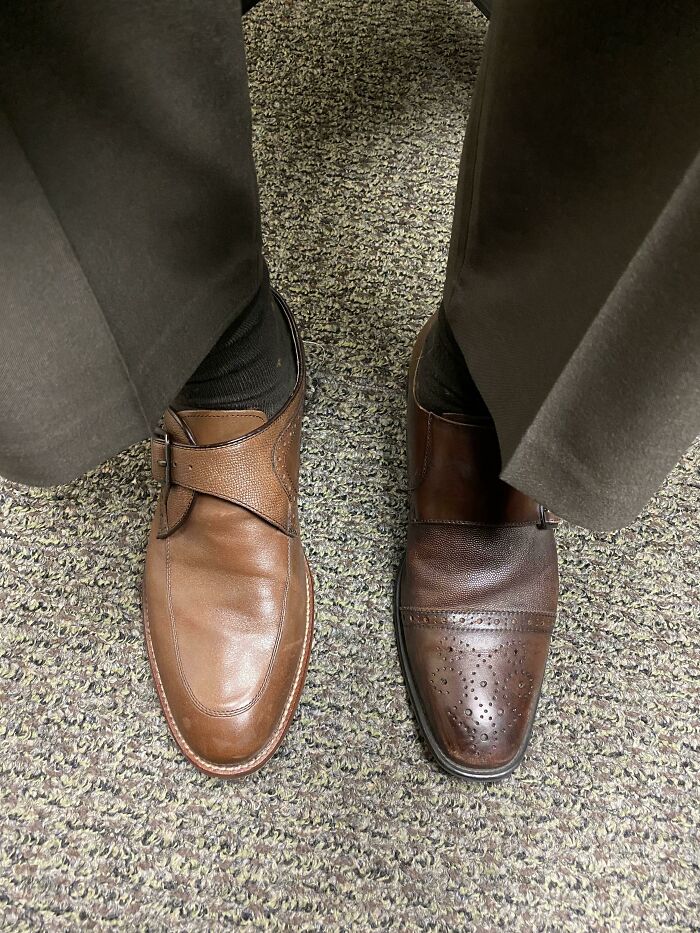 Went Out To Work Wearing Both Shoes Just To See The Wife's Opinion. Totally Forgot To Change Before Leaving