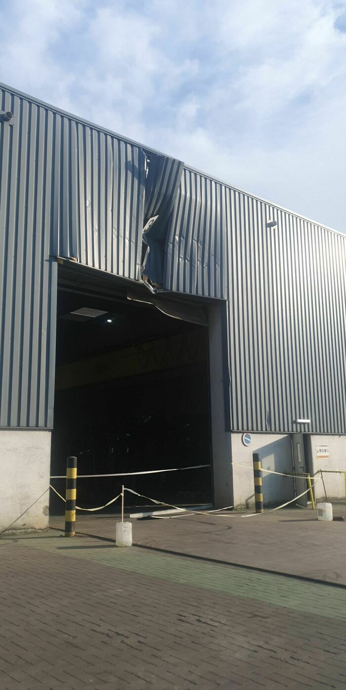 Forgot To Put My Arm Down While Driving A Crane Indoors. Big Oops!