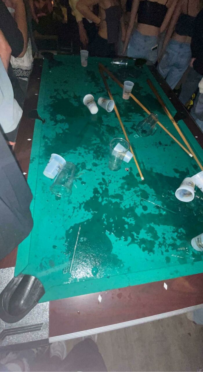 Staff Forgot To Cover Pool Tables At College Bar. Party Time!