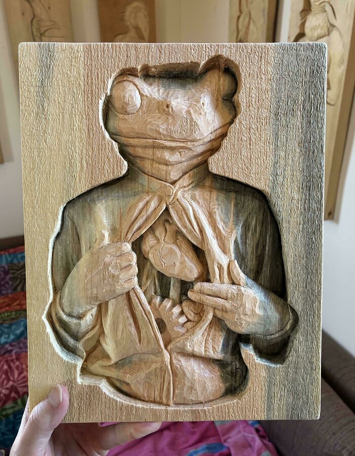 "Flayed Frog" Carved By Hand — Tool Marks And All!
