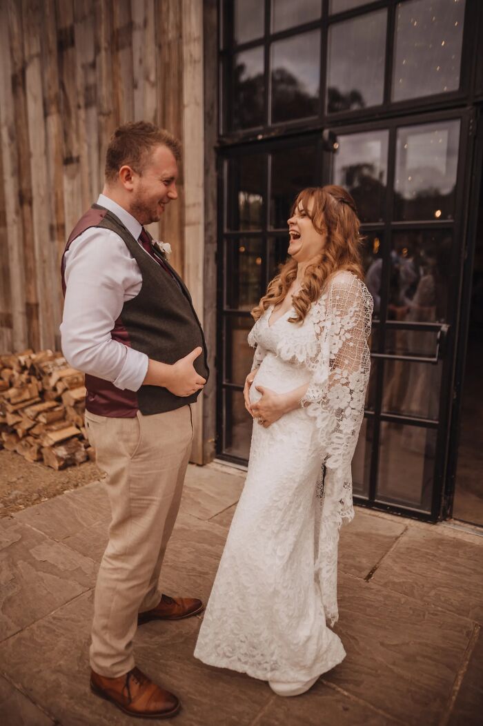 Me And My Bridesmaid Comparing Stomachs (5.5 Months Pregnant vs. Mini Yorkshire Puddings Eater)