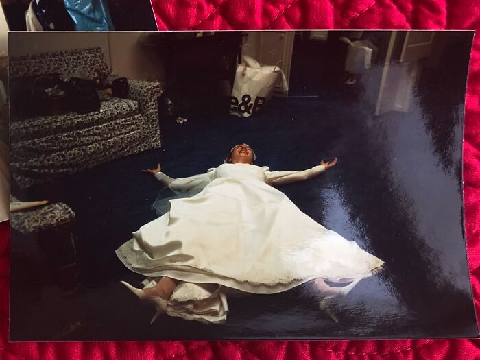 Mom Lying On The Floor In Her Wedding Dress — Vintage Vibes!
