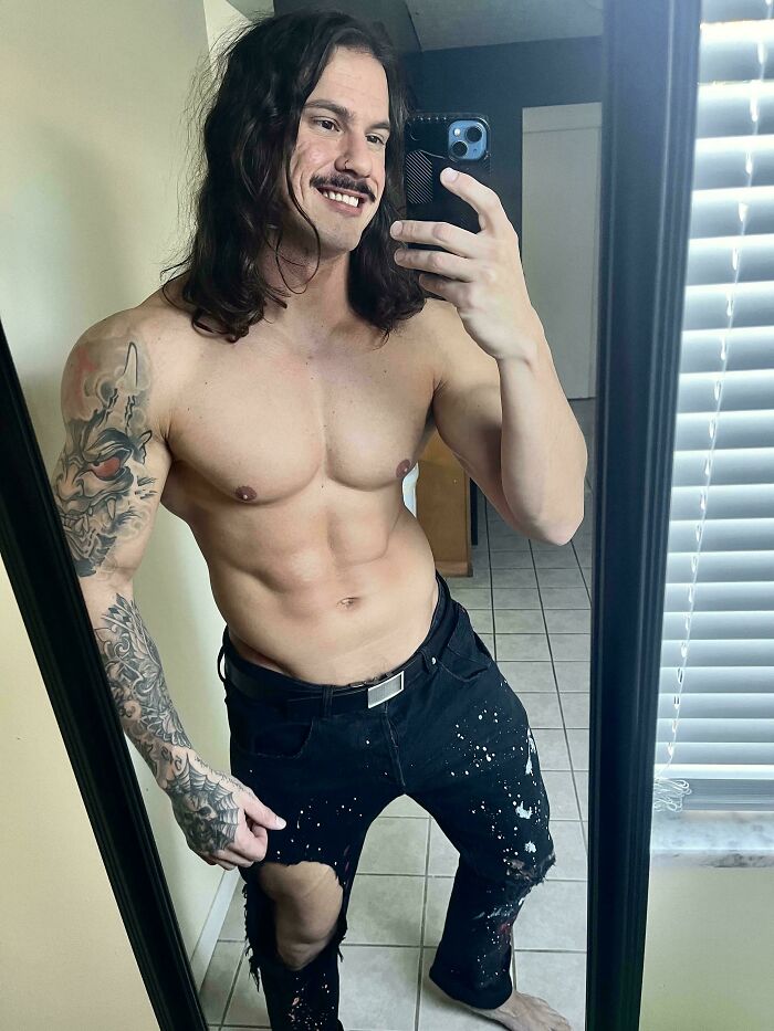 Finally Nailed the Long Hair + Mustache + Abs Look