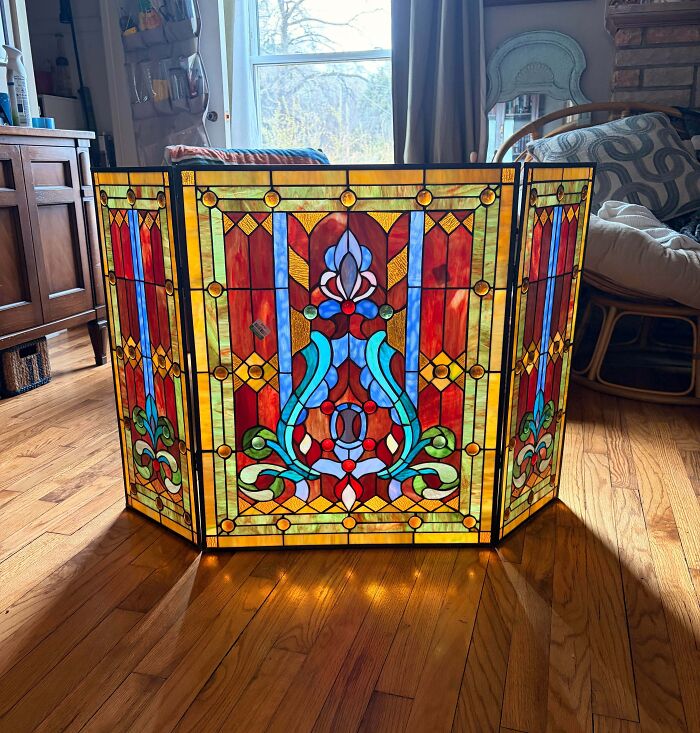 Three-Panel Stained Glass Fire Screen? Fancy!