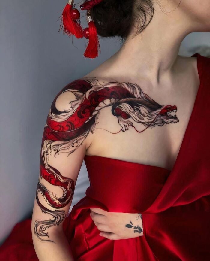 Epic Red Dragon Tattoo Straight Out Of A Fantasy