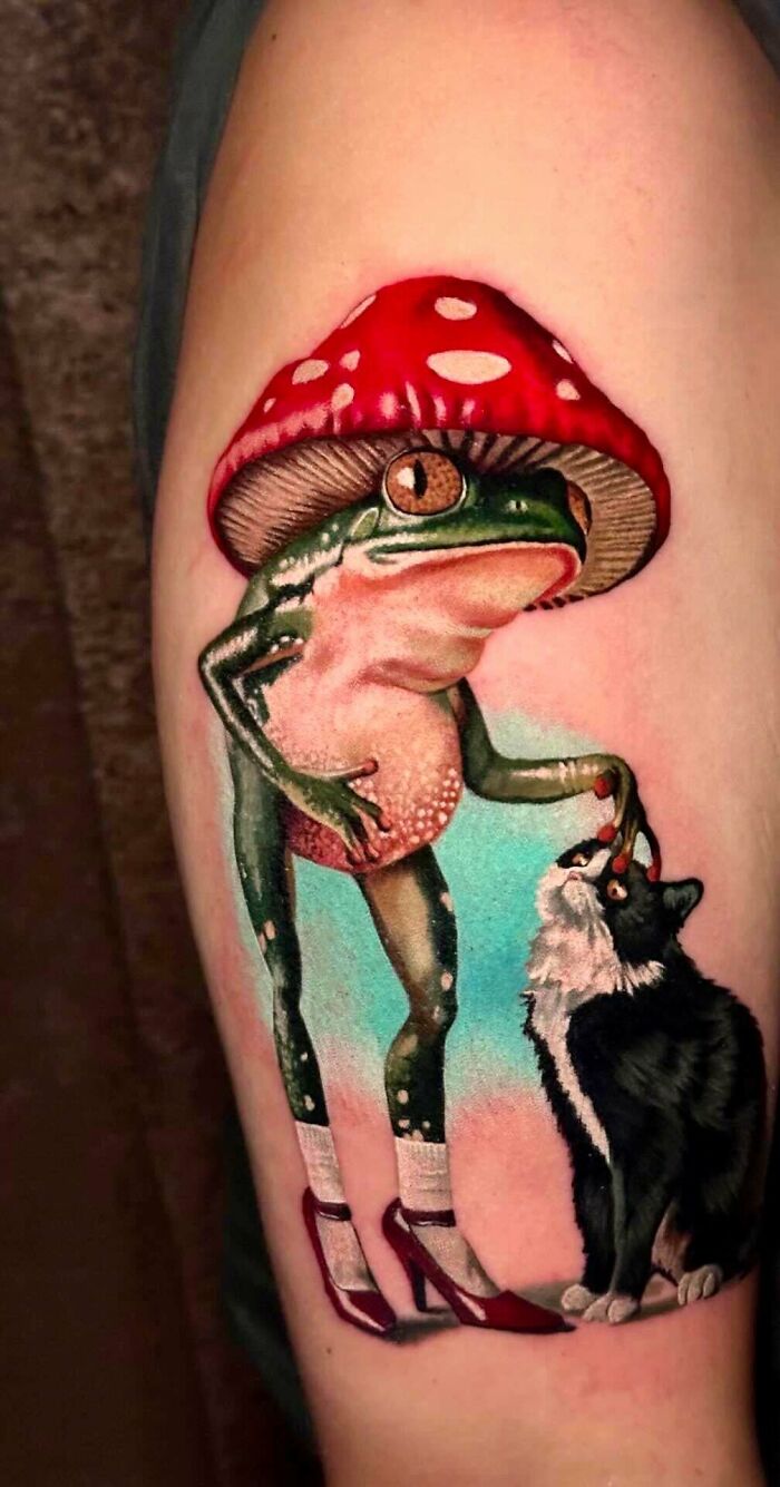 My Little Frog And Her Kitty Tattoo Duo