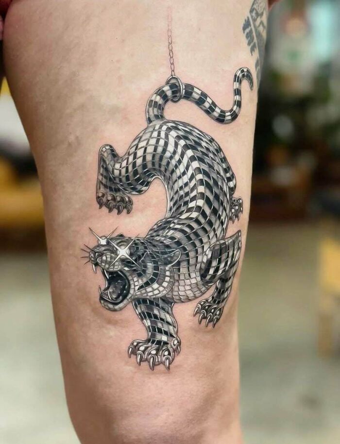 Disco Tiger Leg Tattoo That Rules The Party