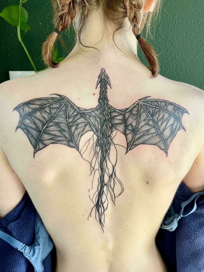 Dragon Back Tattoo That Breathes Fire