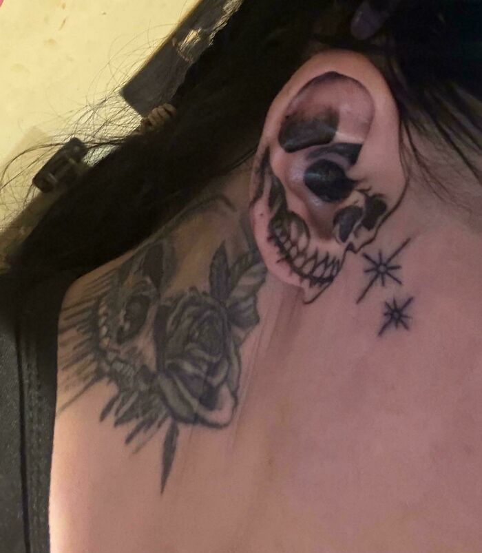 Skeleton Ear Tattoo That’s Freaky Cool
