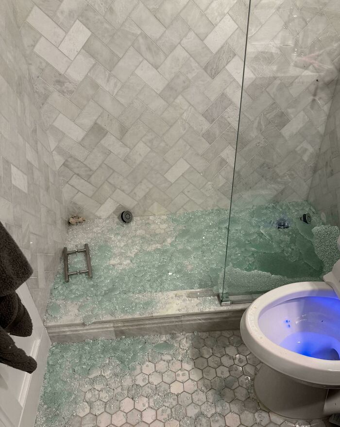 Toddler Smashes Shower Door... On Self. Yikes!