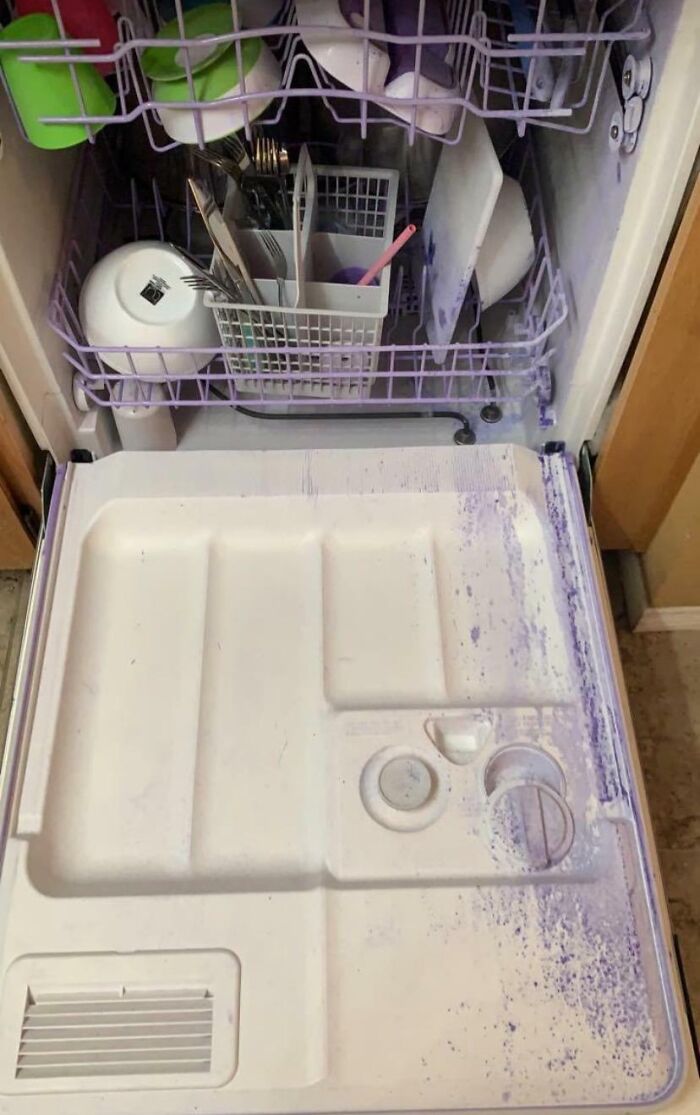 He 'Helped' By Loading Crayons Into The Dishwasher