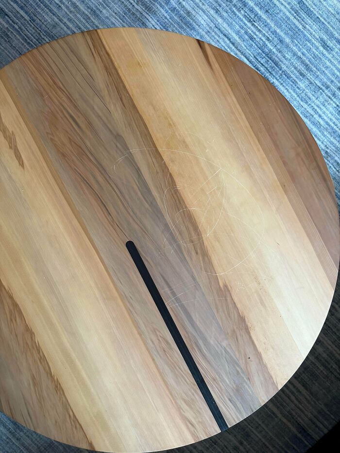 New Coffee Table ‘Colored’ By Toddler... With a Rock
