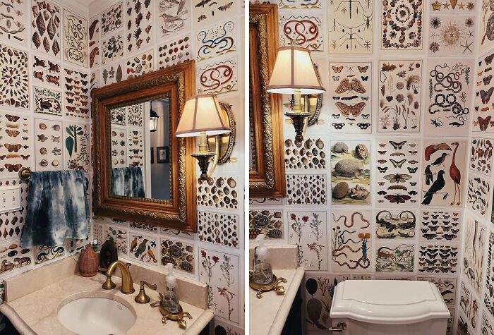 Seven-Year-Old Book Page Wallpaper Still Killing It in My Tiny Bathroom