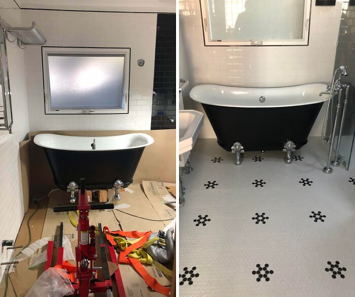 Used a Motorcycle Lift to Position a Tub for Plumber—DIY Like a Boss