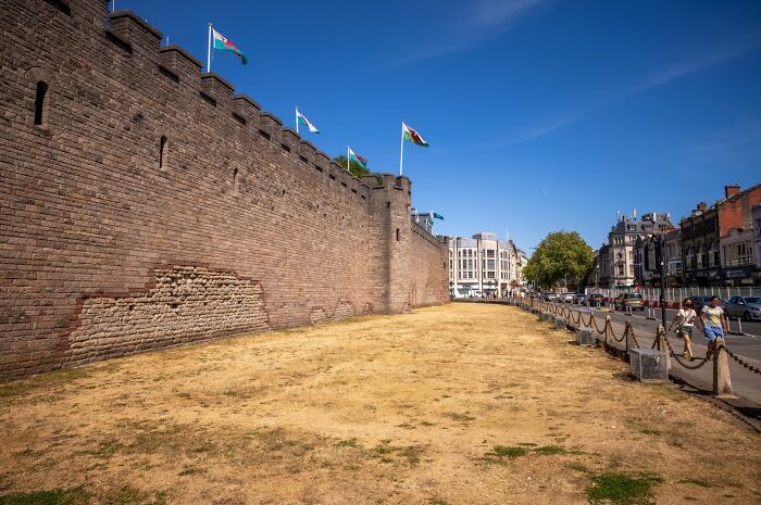 Dry Grass Near Cardiff Castle Says It All for Wales