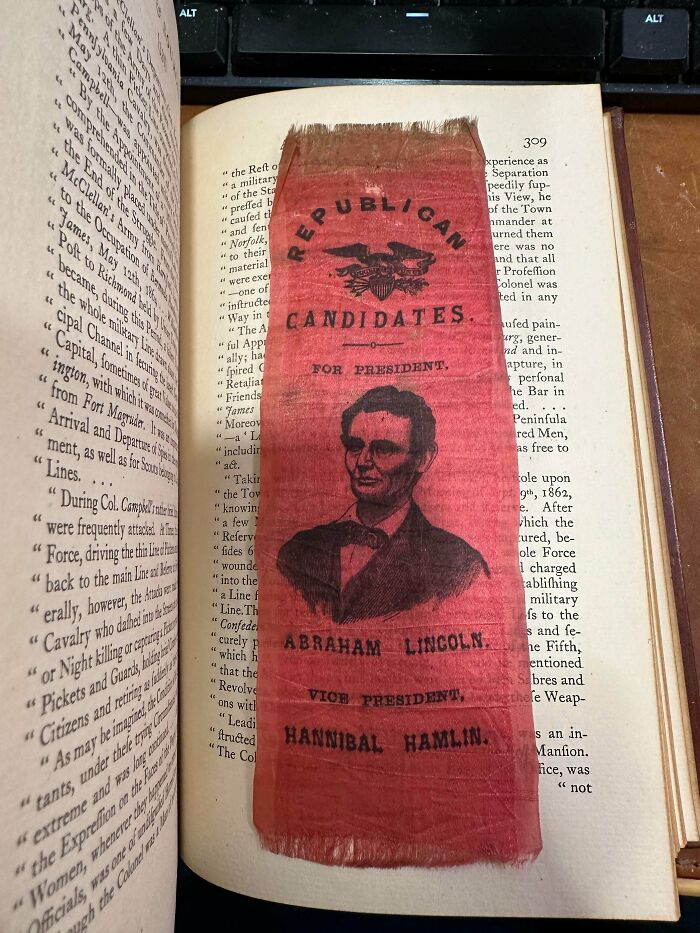 Look What I Found: Lincoln Campaign Ribbon Inside an Antique Book!