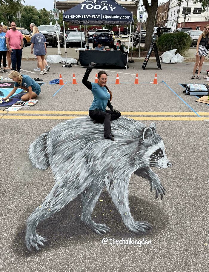 3D Chalk Drawing Of Jimothy The Raccoon Is Next Level
