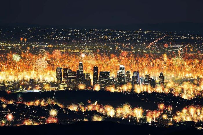 35-Minute Exposure showing Illegal Fireworks Over LA
