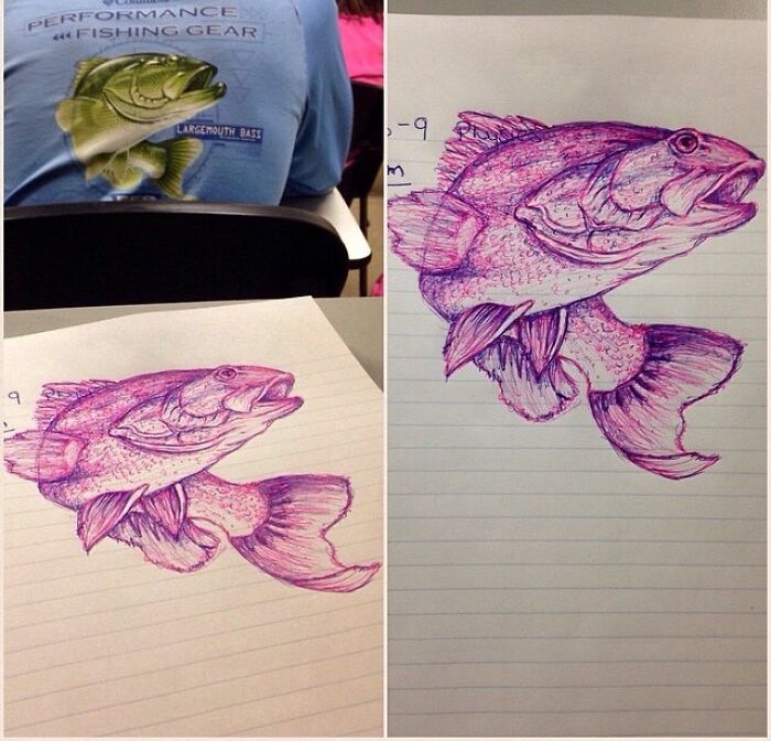 Class Got Boring, So This Girl Doodled the Guy’s Shirt Instead of Paying Attention