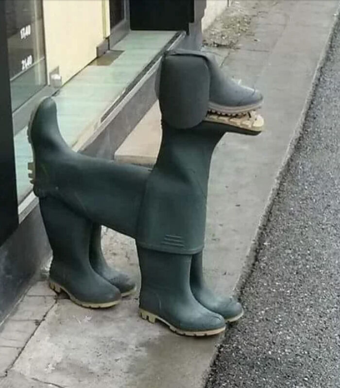 Bored Shoe Store Employee Used Rubber Boots to Build a Whole Masterpiece