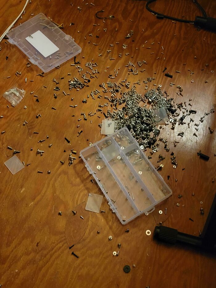 Screws Everywhere Because Organizer Said ‘Hold My Lap’