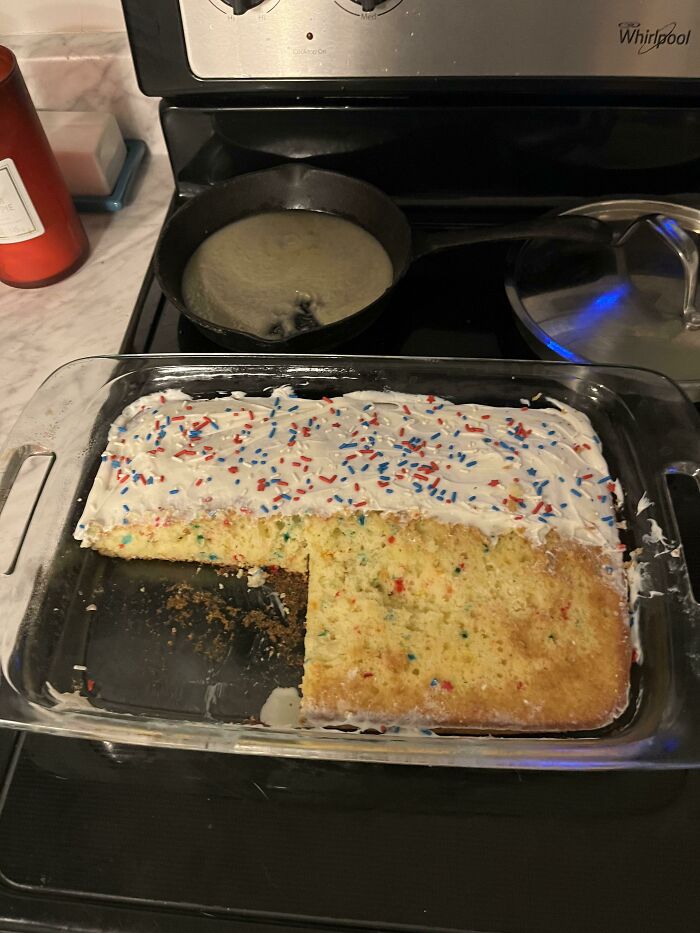 One Piece Of Cake Eaten. Dog Ate The Rest… Of The Frosting.
