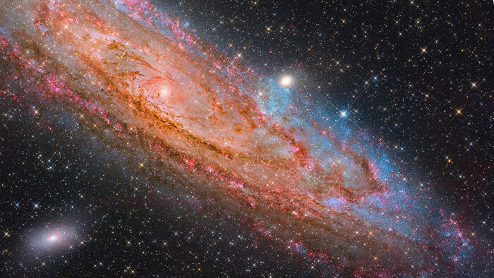 "Andromeda's Crimson Swirl and Blue Blossoms" By Chuhong Yu And Zuoming Wang